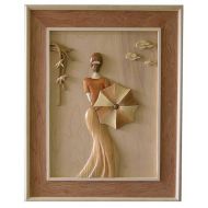 Lady with Umbrella 3D Handcarved Wooden Picture