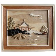 Pagoda with Bridge 3D Handcarved Wooden Picture