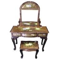 Gold Leaf Floral Dressing Table w/Mirror & Stool
