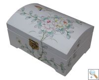 White Lacquer Jewellery Box with Chinese Lock, Bird & Flower