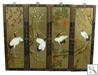 Set of 4 Gold Leaf Wall Hangings with Cranes