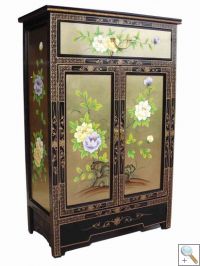 Gold Leaf Floral Cabinet with Drawer