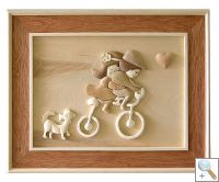 Kids on Bike 3D Handcarved Wooden Picture