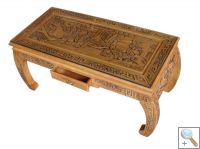 Hand Carved Scroll End Coffee Table w/Glass