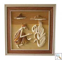 Lady Feeding Swans 3D Handcarved Wooden Picture  