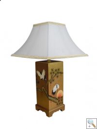 Gold Leaf Square Lamp with Cranes, Cream Shade