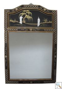 Black Lacquer Mirror with Mother of Pearl Carvings