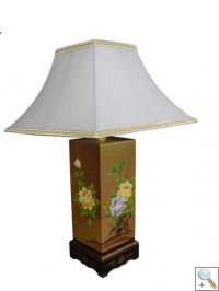 Gold Leaf Square Lamp with Flowers, Cream Shade