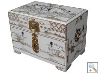 MOP White Lacquer Jewellery Box with Chinese Lock