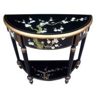 Hand Painted Blossom Half Moon Console Table with Shelf