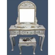 Mother of Pearl White Dressing Table w/Mirror & Stool