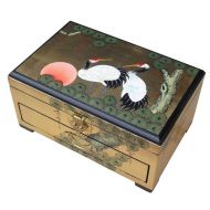 Gold Leaf Jewellery Box with Chinese Lock, Cranes