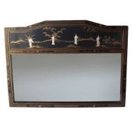 Large Black Lacquer Mirror with Mother of Pearl Carvings