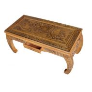 Hand Carved Scroll End Coffee Table w/Glass